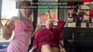 Naked Russian MILF Shaves a Dick Shaves a Pensioner’s Cock